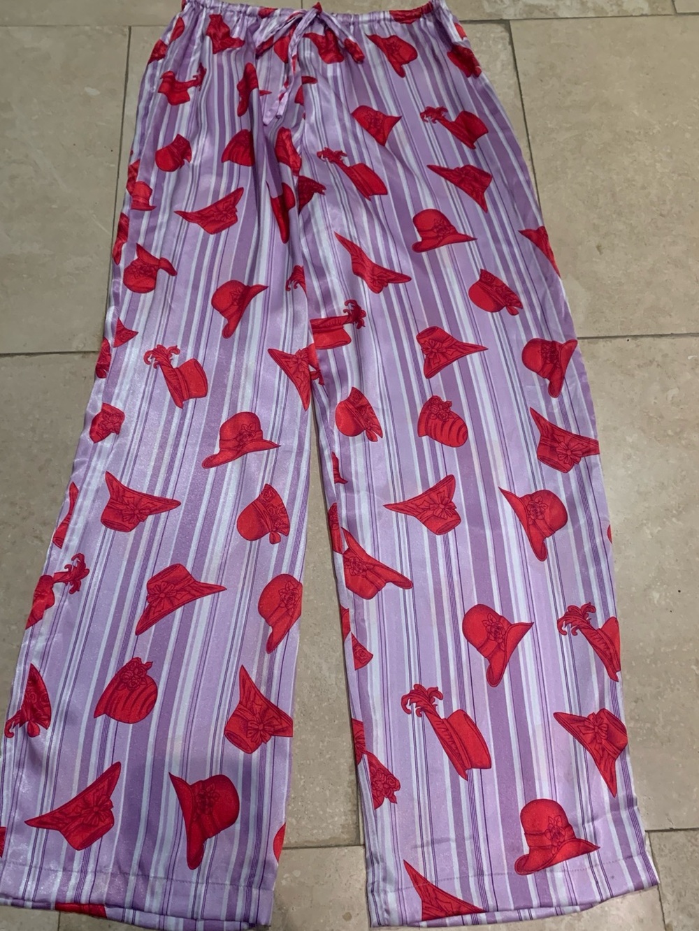 Red Hat Society Lavender and Red Satin-like Pajama Bottoms